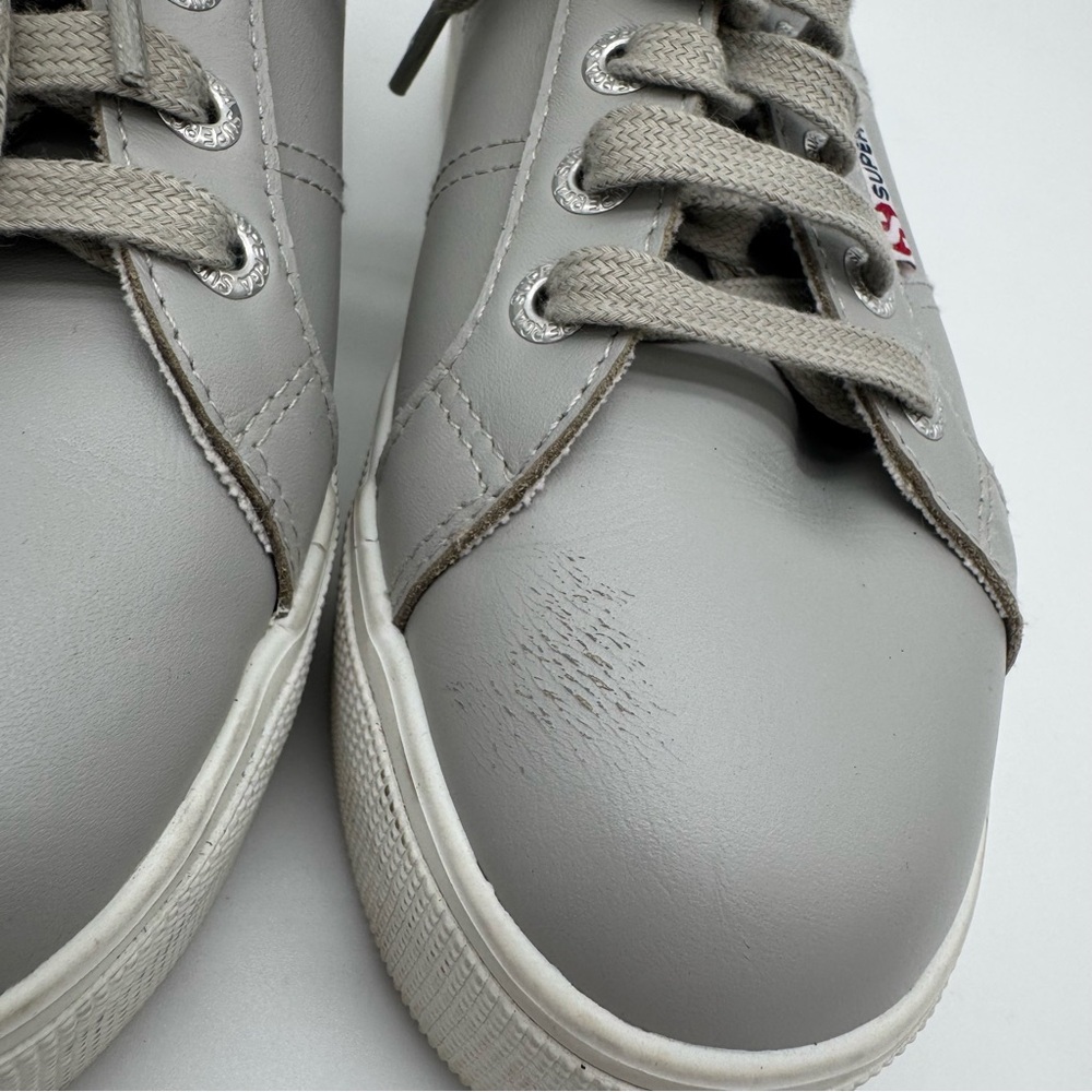 Superga Gray Leather Platform Sneaker Size 7 - Picture 4 of 12